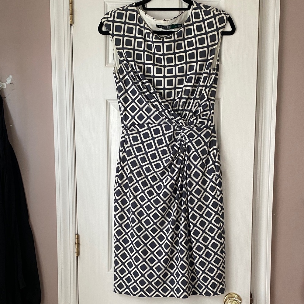 Ralph Lauren Black and White Gray Diamond Midi Dress